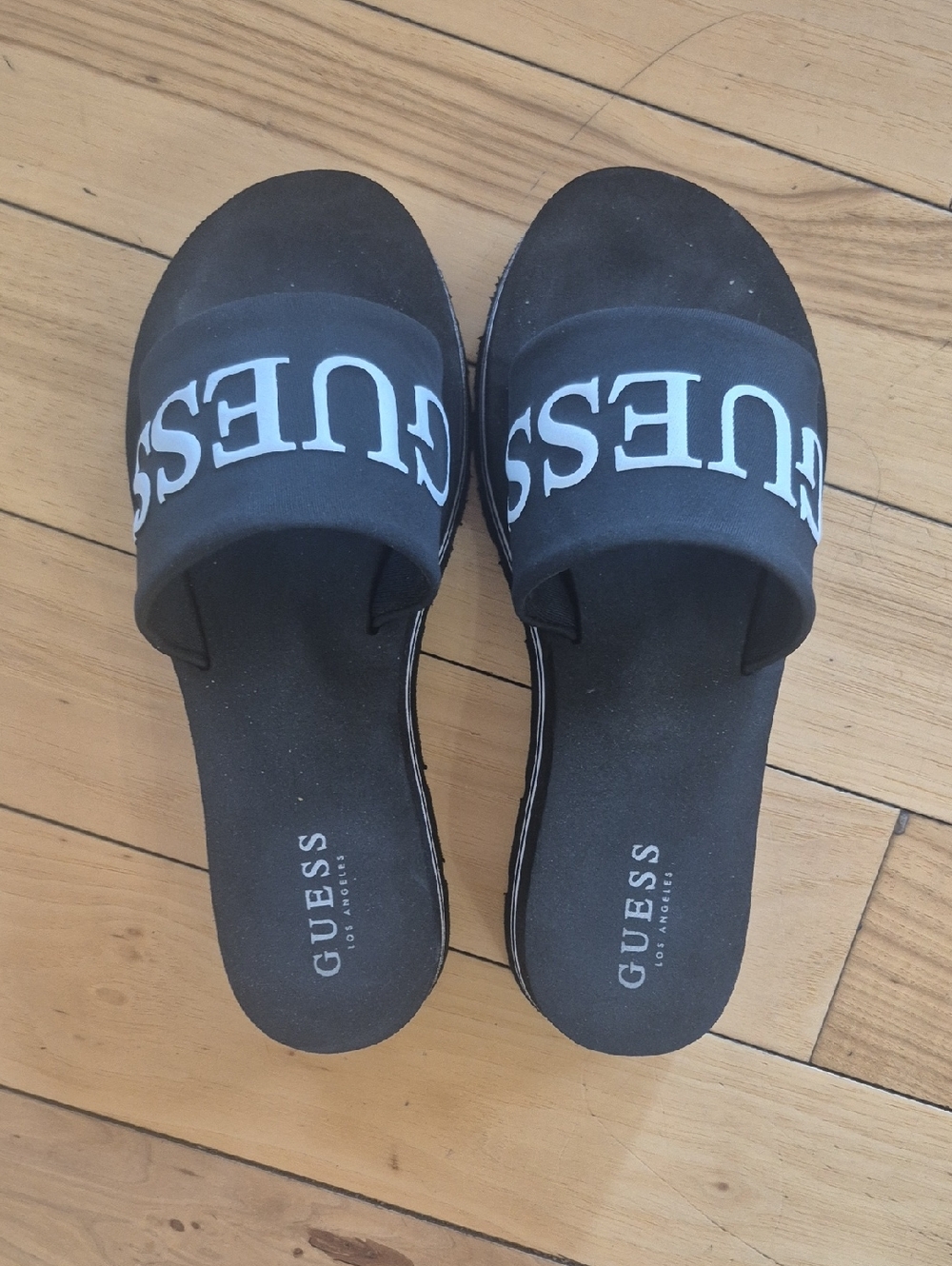 Guess Black Slides with White Logo
